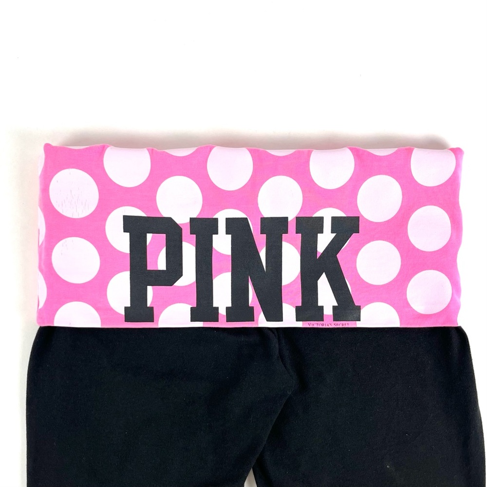 PINK Victoria’s Secret Rare Pink Polka Dot Foldover Bootcut Yoga Pants - Picture 5 of 5